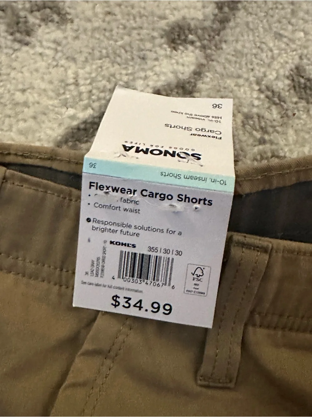 Sonoma Men’s Cargo Shorts in Olive Brown